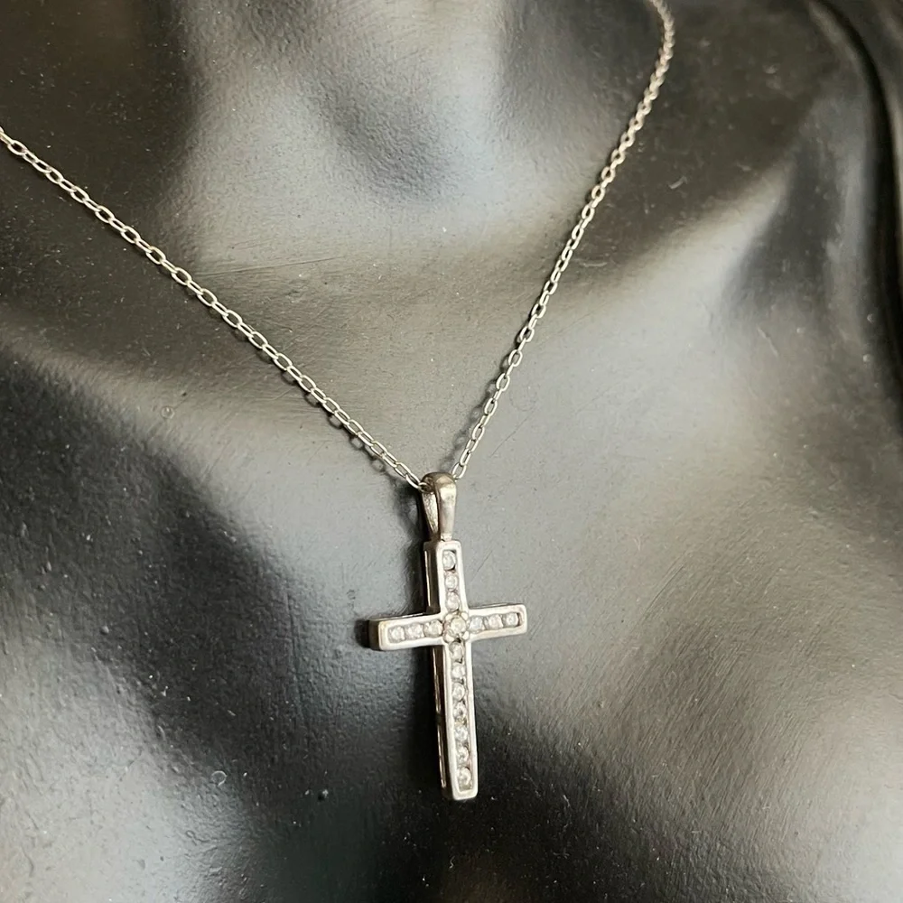 Sterling silver cross cz chain necklace